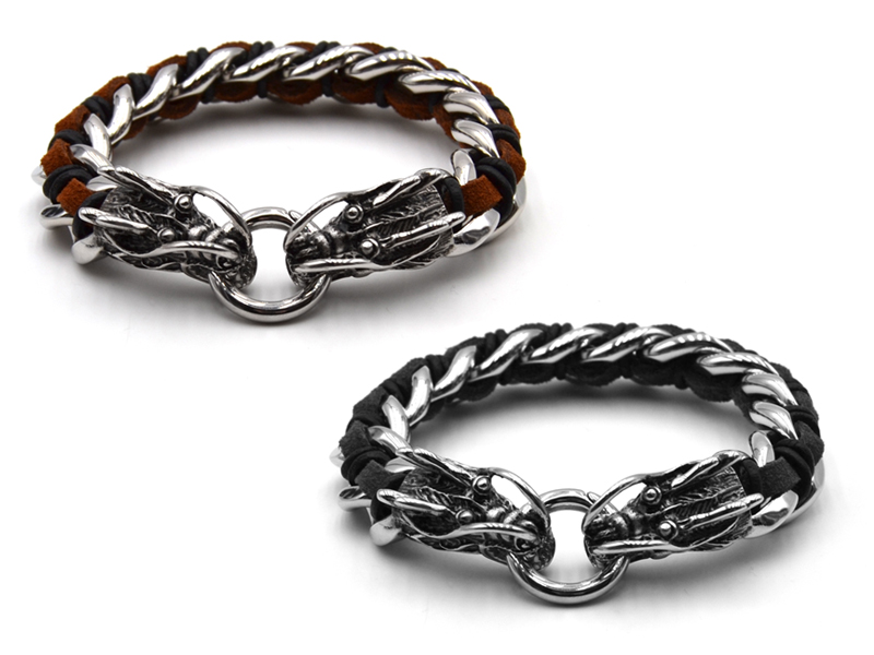 Edelstahlarmband mit Leder "Dragon"