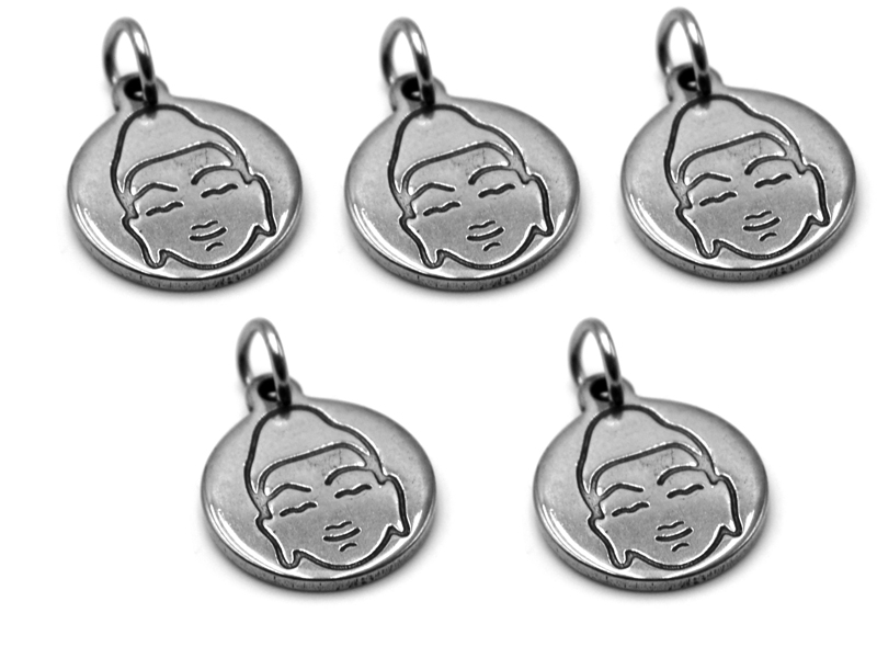 Edelstahlanhänger "Buddhakopf" (12mm) 5er Pack