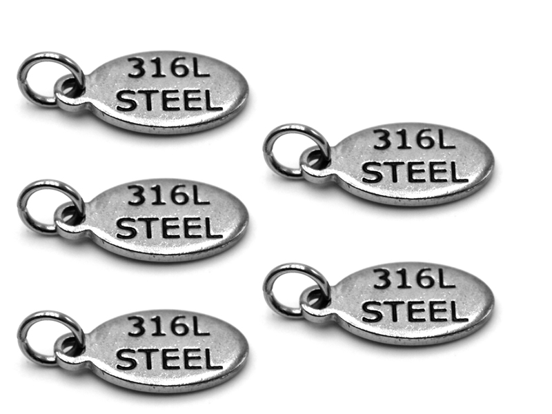 Edelstahlanhänger "316L STEEL" (14x6mm) 5er Pack