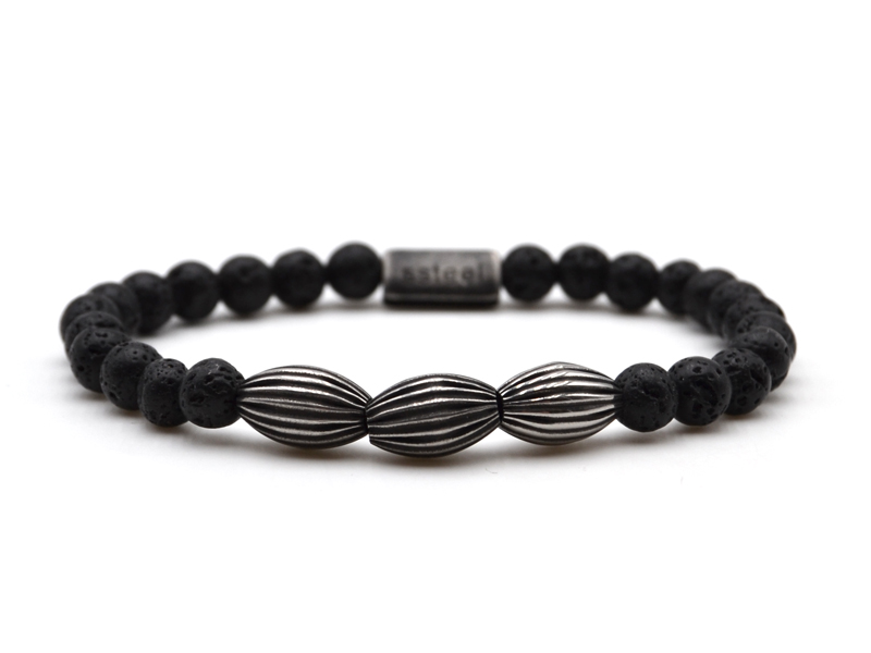 Lavararmband mit Edelstahlbeads