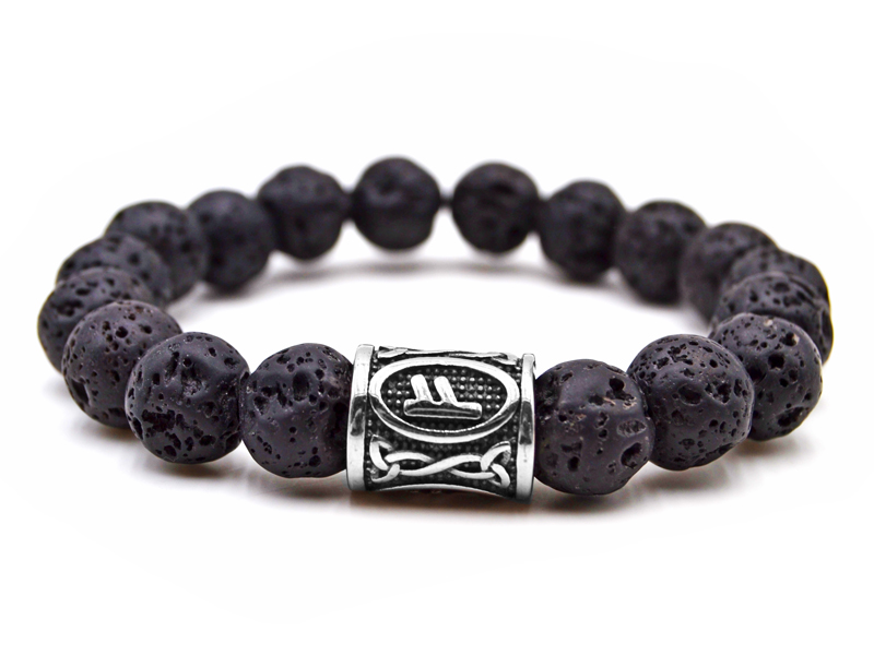 Lava Armband mit Edelstahl Beads "Runen" (ca. 23cm)
