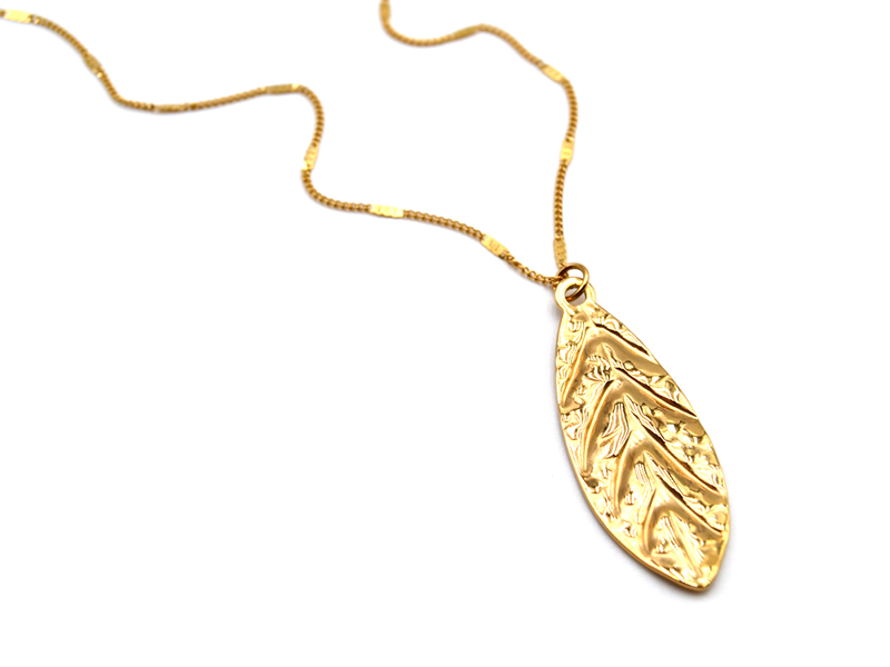 Edelstahlkette vergoldet mit Blattanhänger
