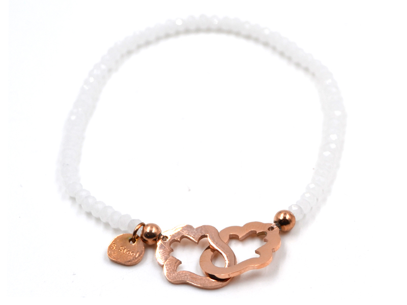 Glassteinarmband "Hand der Fatima" mit Edelstahl rosevergoldet