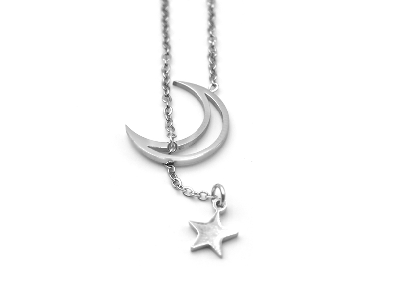 Edelstahlkette Mond und Stern (45cm+5cm)