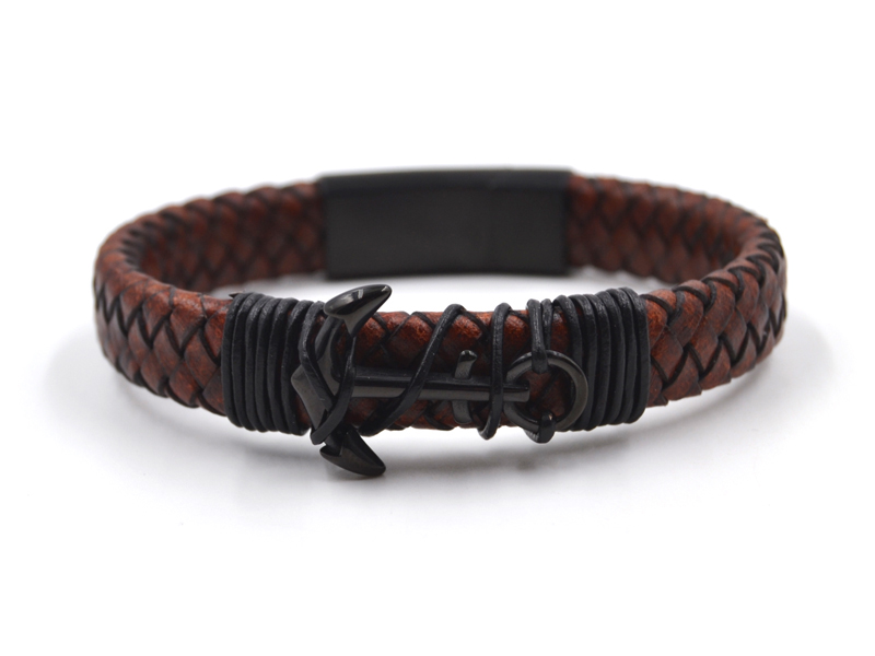 Lederarmband mit E.Stahlverschluss black PVD