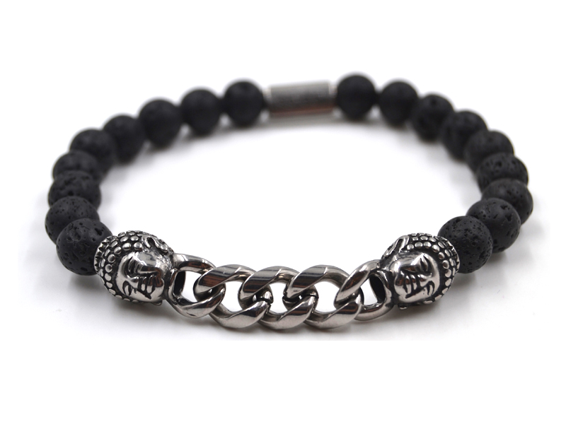 Edelstahlarmband Lavastein (Buddah)