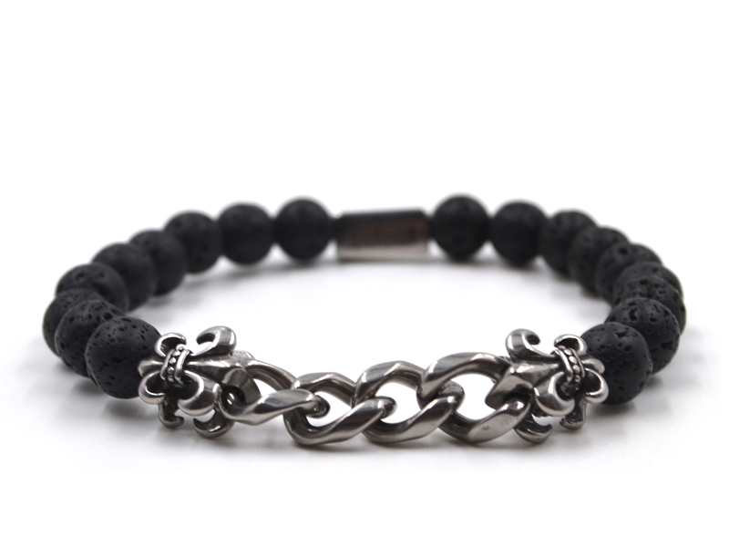 Edelstahlarmband Lavastein (Lilie)