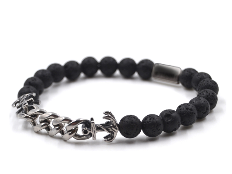 Edelstahlarmband Lavastein (Anker)