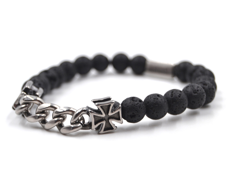 Edelstahlarmband Lavastein (Eisernes Kreuz)