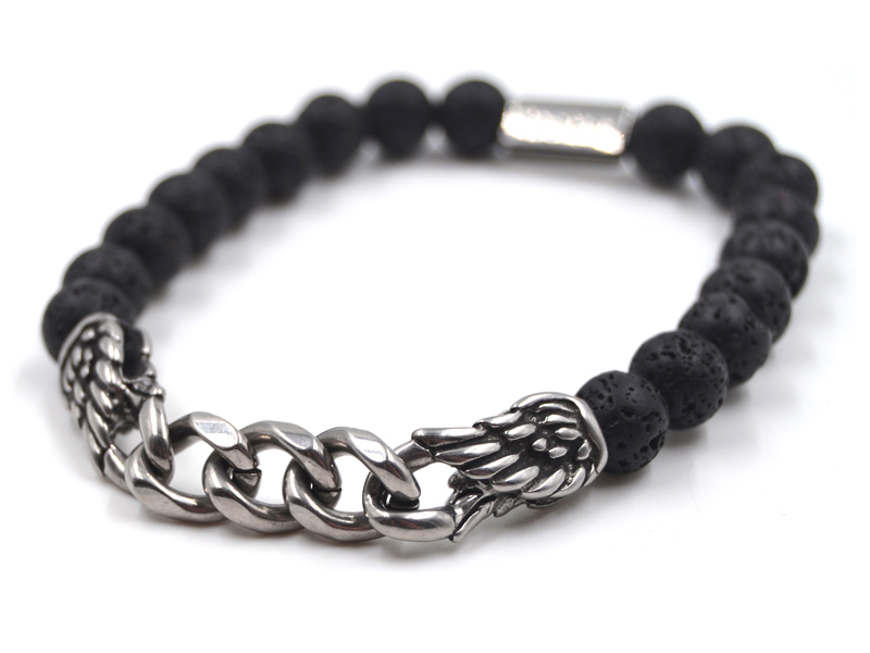 Edelstahlarmband Lavastein (Flügel)