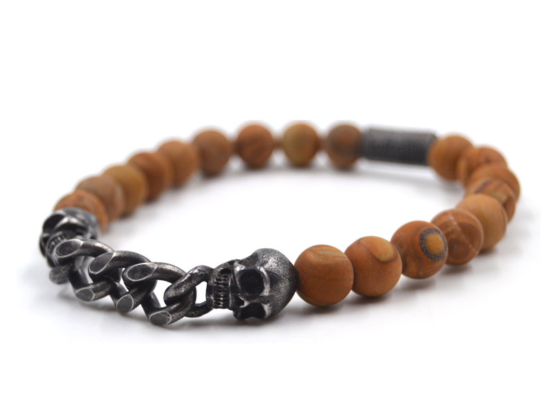 Jaspis Armband (mit Edelstahl Skulls)