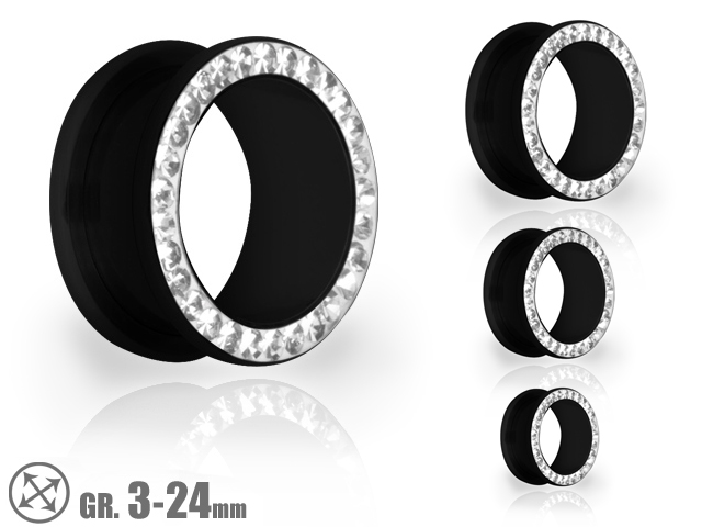 BLACK ACRYLIC CRYSTAL FLESH TUNNELS(4-24MM)