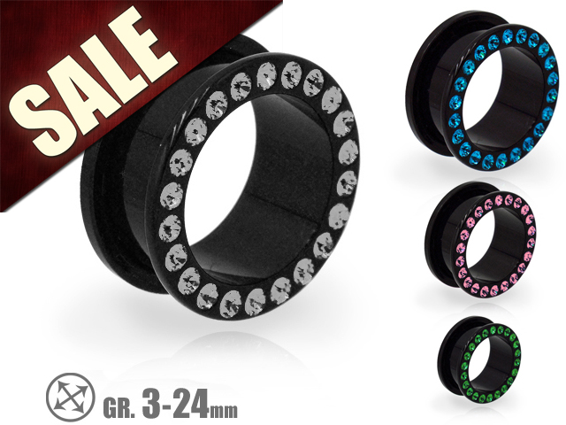 BLACK ACRYLIC JEWELLED FLESH TUNNELS