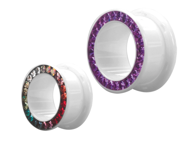 WHITE ACRYLIC CRYSTAL FLESH TUNNELS(4-24MM)