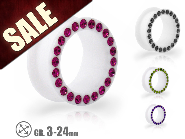 WHITE ACRYLIC JEWELLED FLESH TUNNELS