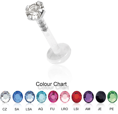 BIOPLAST LABRET WITH 3MM JEWELLED SILVER ATTACHMENT