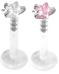 BIOPLAST LABRET WITH JEWELLED STAR SILVER ATTACHMENT