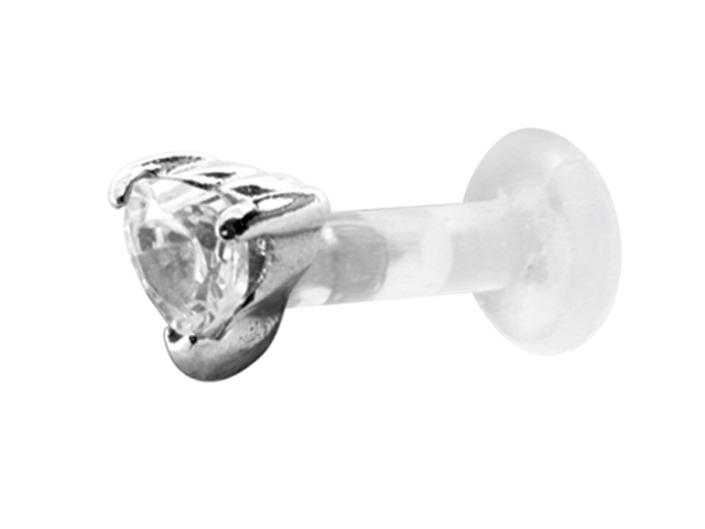 BIOPLAST LABRET WITH PRONG SET 2MM HEART CZ STEEL ATTACHMENT