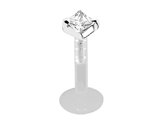 BIOPLAST LABRET WITH PRONG SET 2MM SQUARE CZ STEEL ATTACHMENT