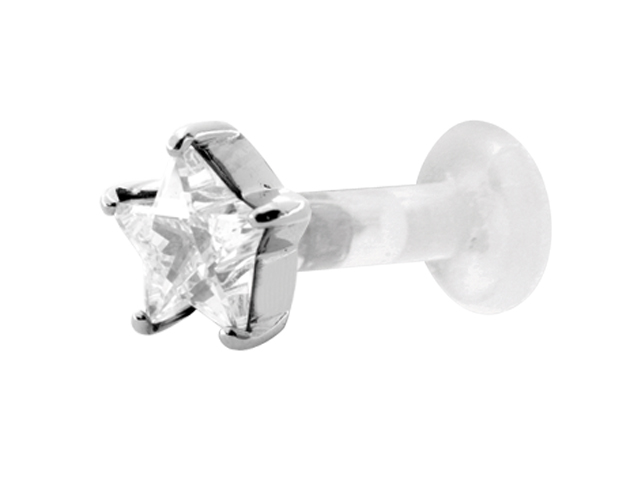 BIOPLAST LABRET WITH PRONG SET 2MM STAR CZ STEEL ATTACHMENT