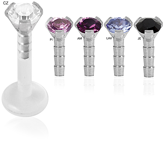 BIOPLAST LABRET WITH PRONG SET CZ TIT. ATTACHMENT