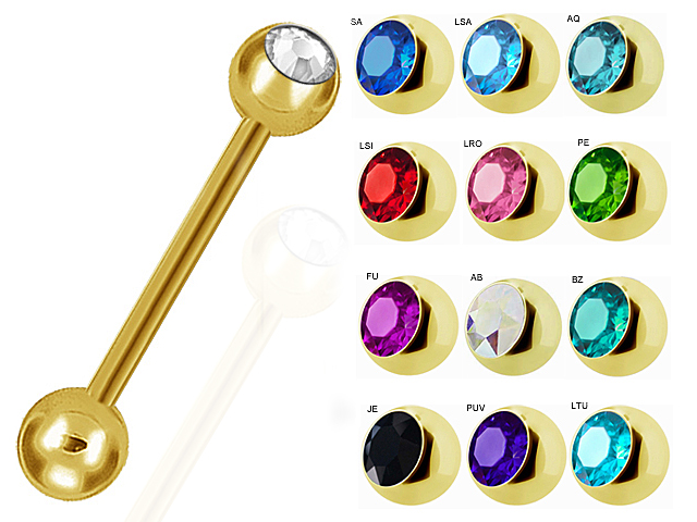 SS316L GOLD PVD STEEL JEWELLED BARBELLS