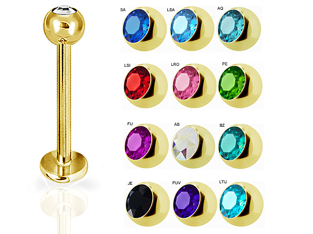 SS316L GOLD PVD STEEL JEWELLED MICRO LABRET