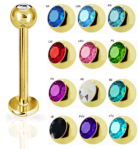 SS316L GOLD PVD STEEL JEWELLED MICRO LABRET (2.5MM BALL)