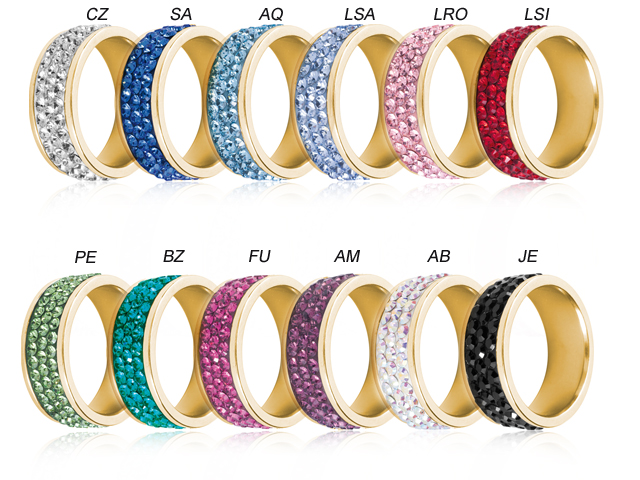 SS316L GOLD PVD STEEL CRYSTAL RINGS (SWAROVSKI CRYSTALS)