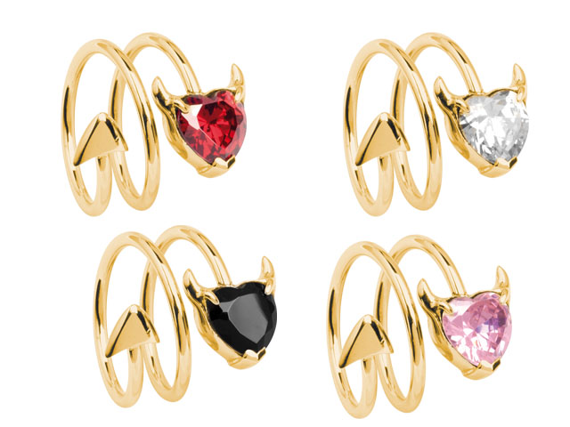 SS316L GOLD PVD STEEL DEVIL HEART RINGS