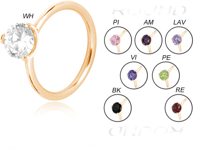 SS316L GOLD PVD STEEL RING W. 6MM ROUND CUBIC ZIRCONIA