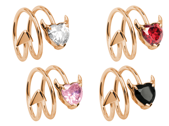 SS316L ROSE GOLD PVD STEEL DEVIL HEART RINGS