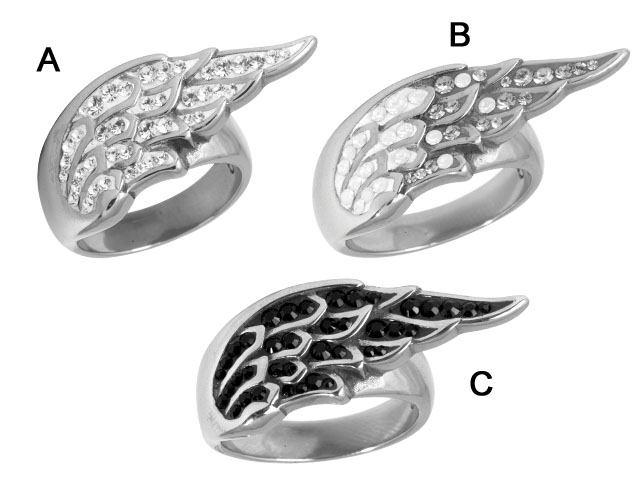 SS316L WING CRYSTAL STUD RING