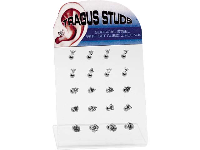 DISPLAY WITH TRAGUS BARBELL (ROUND WHITE 20PCS.+1FREE)
