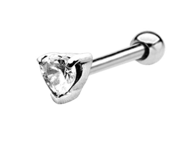 SS316L TRAGUS BARBELL W. 3MM HEART CUBIC ZIRCONIA (PRONG SET)