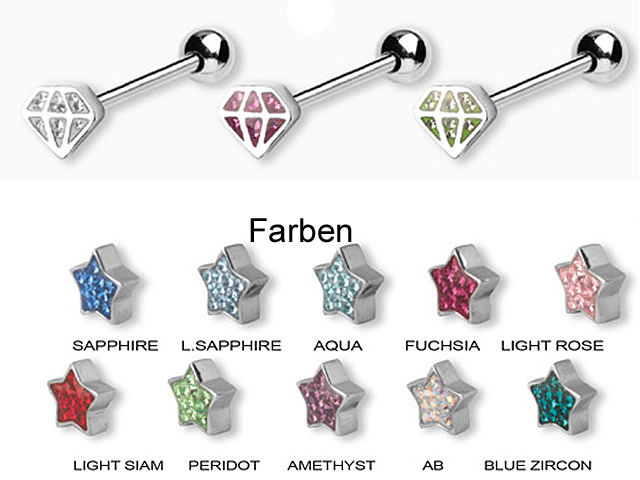 SS316L BARBELLS WITH CRYSTAL ATT. (GLOSS FINISH DIAMOND)