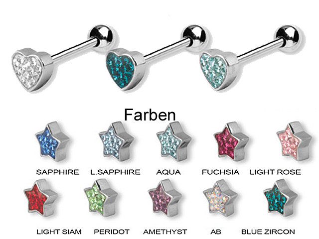 SS316L BARBELLS WITH CRYSTAL ATT. (GLOSS FINISH HEART)