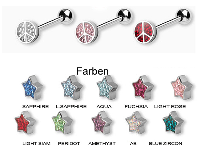 SS316L BARBELLS WITH CRYSTAL ATT. (GLOSS FINISH PEACE)