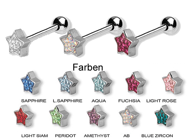 SS316L BARBELLS WITH CRYSTAL ATT. (GLOSS FINISH STAR)