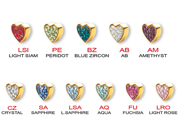 SS316L PVD GOLD CRYSTAL TONGUE ATTACHMENTS (GLOSS FINISH HEART)