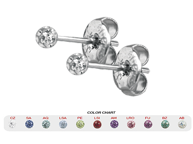 SS316L CRYSTAL BALL 3MM EARSTUDS (GLOSS FINISH)