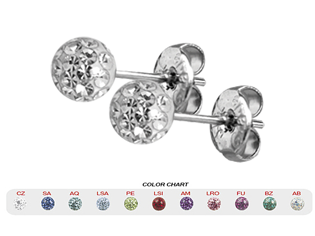 SS316L CRYSTAL BALL 6MM EARSTUDS (GLOSS FINISH)