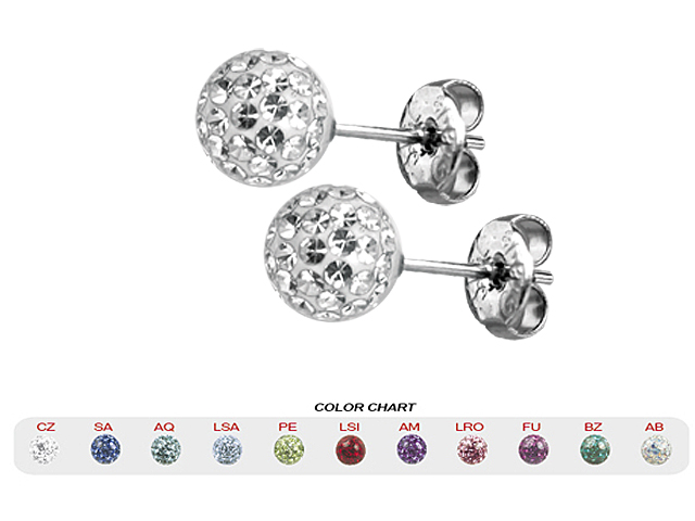 SS316L CRYSTAL BALL 8MM EARSTUDS (GLOSS FINISH)