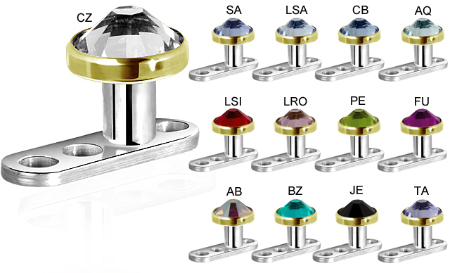 TITANIUM DERMAL ANCHOR WITH ZIRCON GOLD JEW. DISC (1.2MM INTERNA