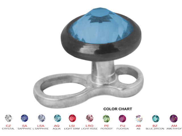 TITANIUM MINI DERMAL ANCHOR W. BLACK JEW. DISC (0.8MM INTERNAL)