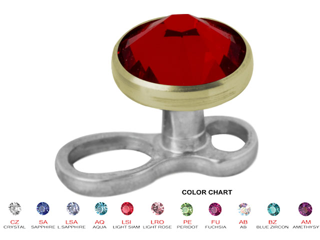 TITANIUM MINI DERMAL ANCHOR W. ZIRCON GOLD JEW. DISC (0.8MM INTE