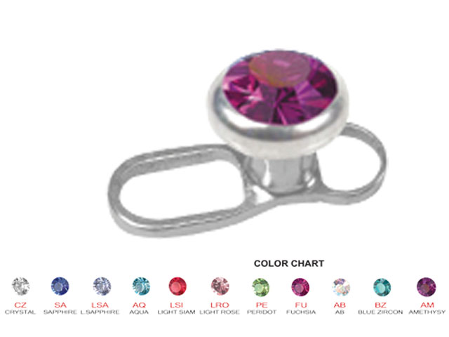 TITANIUM OPEN STYLE DERMAL ANCHOR WITH JEWELLED DISC (1.2MM INTE