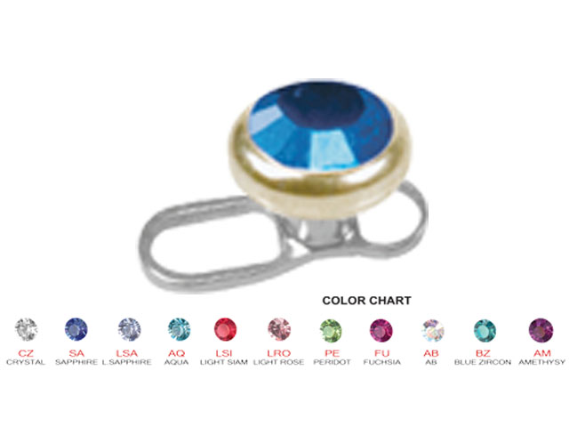 TITANIUM OPEN STYLE DERMAL ANCHOR WITH ZIRCON GOLD JEW. DISC (1.