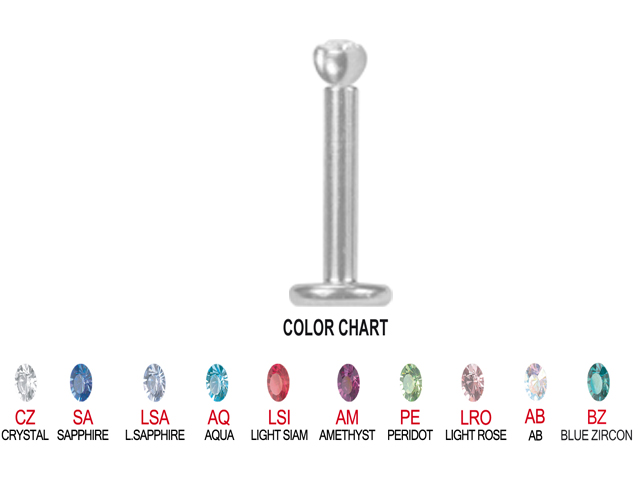 JEWELLED INTERNALLY THREADED TITANIUM LABRET