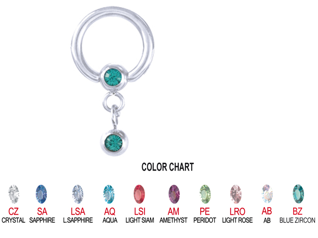 JEWELLED TITANIUM BCR WITH DANGLE (2 BALLS)